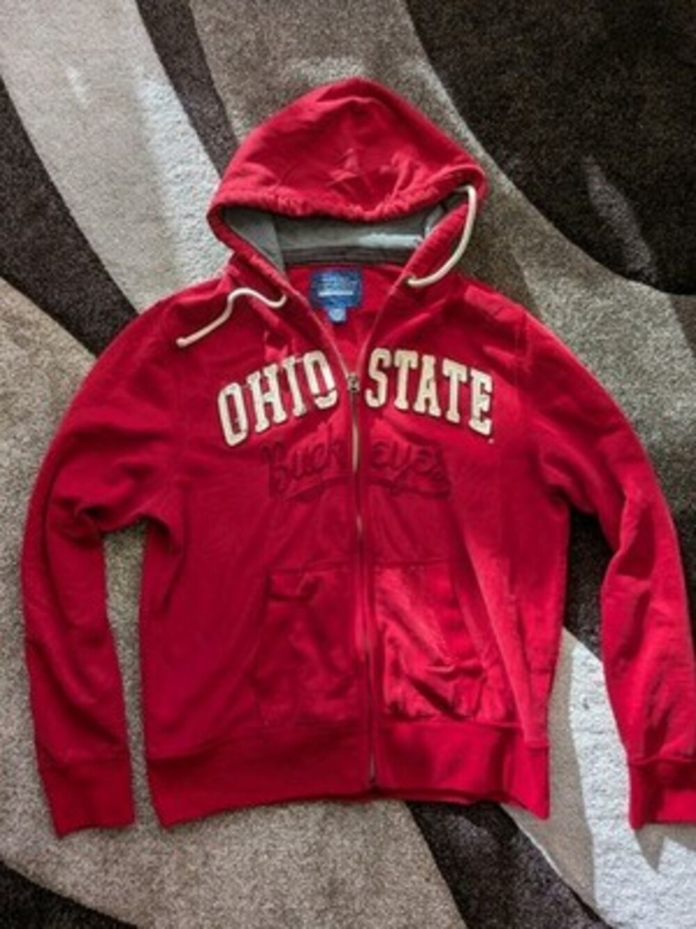 Ohio State Buckeyes Full Zip Hoodie Mens M Red Campus Crew Applique Spell Out